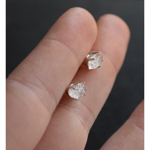raw stone earrings, natural gemstone studs in sterling silver, crystal e… - Picture 2 of 5